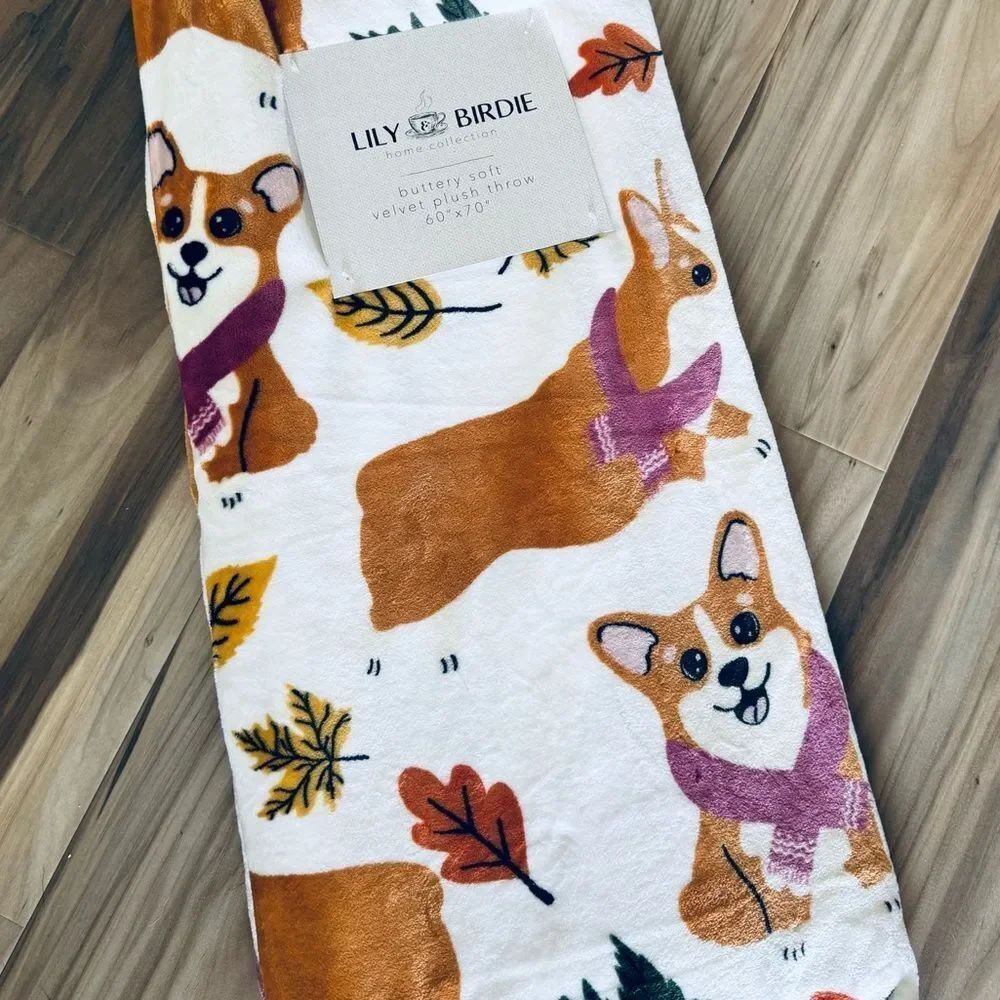 Fall Playful Corgi Dogs Leaves Plush Autumn Throw Blanket